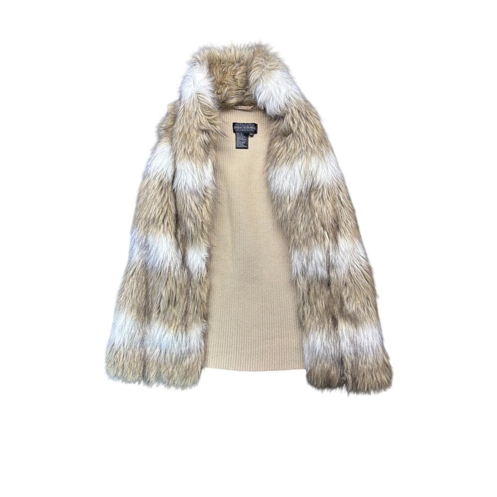 Elle Women's M Faux Fur Vest Beige Brown White Open Front Boho Winter